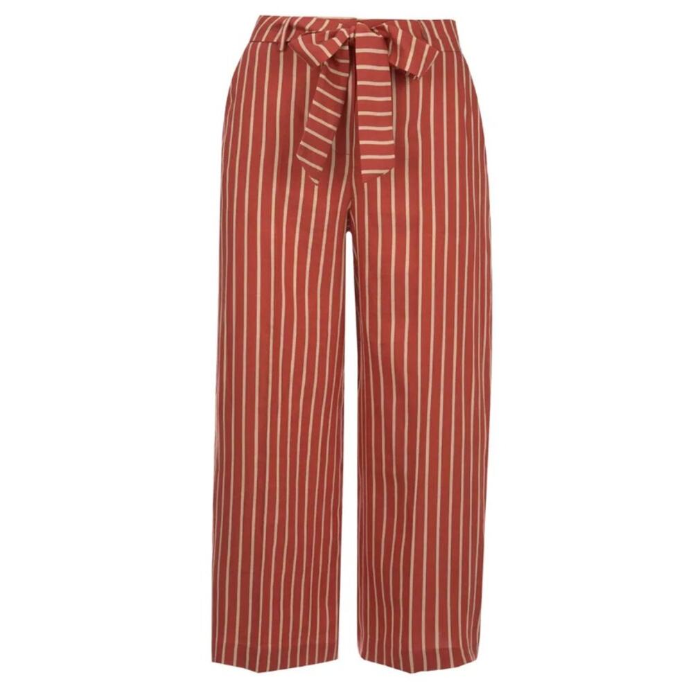 Mint Velvet Rust Stripe Wide Leg Tie Waist Trouser Pants Crop UK 12 USA 6 NEW